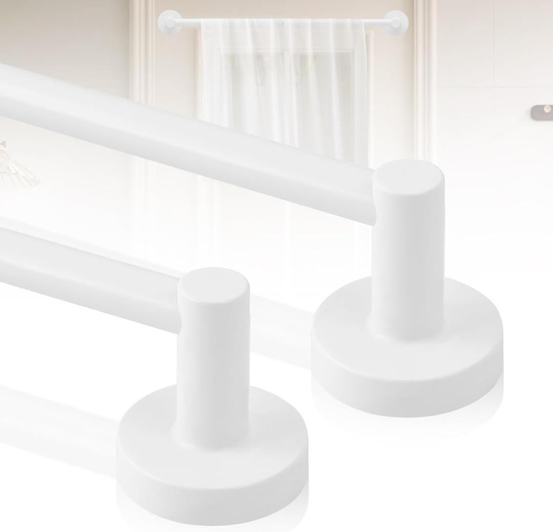 White Magnetic Curtain Rod for Door: Magnet Curtain Rod for Classroom Whiteboard, Small Adjustable Magnetic Towel Bar, Tool-Free French Magnet Pole with Leather Protective Cover, 2 Pack 16-28"