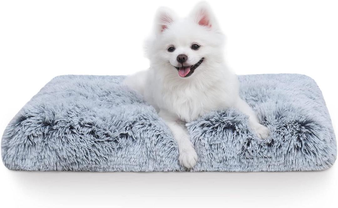 Vonabem Small Dog Bed Crate Pad 24 inch, Washable Puppy Bed, Soft Plush Pet Crate Beds, Anti-Slip Cat Bed, Dog Mats for Sleeping, Kennel Pad Grey
