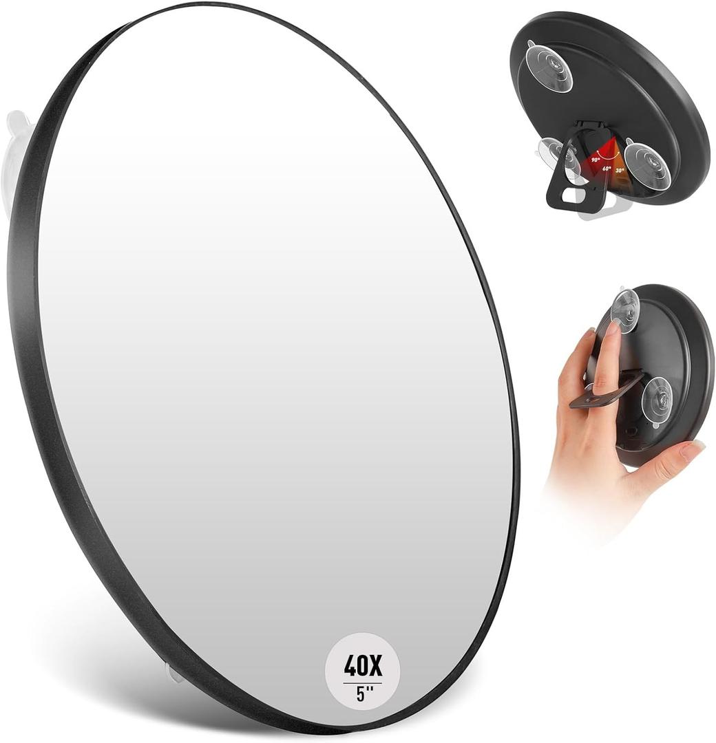 5" 40x Magnifying Makeup Mirror with Suction Cup,Compact Travel Size Vanity Mirror with Ring,40X Powerful+ Magnification Concave Mirror for Detailed Checking,Mid-size Portable Handheld Mirror