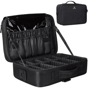Relavel Travel Makeup Train Case Makeup Cosmetic Case Organizer Portable Artist Storage Bag with Adjustable Dividers for Cosmetics Makeup Brushes Toiletry (Medium Black)