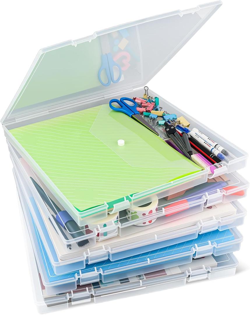 OUPSAUI 12x12'' Scrapbook Paper Storage, 5 Pack Board Game Storages, Stackable Paper Storage for Magazine, Art Supplies, Files, Photo, Vinyls, Crafts