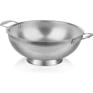 Tiawudi Large 6-Qt Colander, 18/8 Stainless Steel Mesh Strainer for Kitchen, Food Sieve with Riveted Handles and Self-draining Solid Ring Base, Great for Pasta, Rice, Vegetables and Fruits