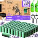 Doggy Poop Bags Biodegradable with Dispenser (1440 Bags) Eco-friendly Dog Waste Pickup Bags Landfill-friendly Refill Rolls Cat Waste Bags (Green, 72 Rolls, Lavender Scented)