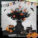 12 Pcs Halloween Decorations Artificial Flowers with Pumpkins, Maple Leaf Floral Stems Black Eucalyptus Halloween Centerpiece for Tables Vase Fillers Gothic Party Ornaments and Picks
