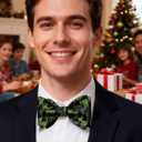 2 x DiBanGu Christmas Bow Ties for Men Xmas Self-tied Bowties and Pocket Square Set Festival Woven Bowtie Handkerchief (Black Green)