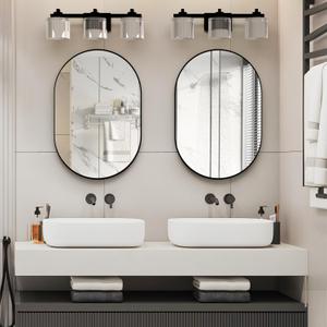 2 Piece Oval Bathroom Mirror Capsule Wall Vanity Mirror, 20"x30" Pill Mirrors Wall Mounted Mirror, Large Modern Mirror with Black Metal Frame, Decor for Entryway, Bedroom, Living Room (20"x30" (2 pcs))