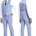 Men's 3 Piece Slim Fit Suit Set, Two Button Blazer Solid Suit Jacket Vest Pants Tuxedo Set for Wedding Prom (Blue, XXXL)