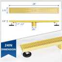 Neodrain 24-Inch Brushed Brass Linear Shower Drain with Removable Quadrato Pattern Grate, 304 Stainless Steel Gold Rectangle Shower Floor Drain, Bathroom Linear Drain & Hair Strainer, CUPC Certified