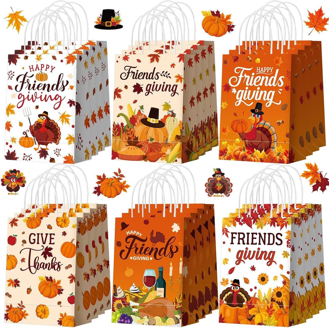 Yeaqee 24 Pcs Friendsgiving Gift Bags Thanksgiving Party Paper Bags with Handle Happy Friends Giving Candy Goodie Treat Gift Containers for Thanksgiving Fall Gifts for Friends Holiday Party Supplies