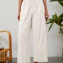 Womens Cotton Linen Pants Wide Leg Summer Trousers with Pockets | Boho Loose Fit, Drawstring Waist, Long Lounge Trousers (Beige, M)