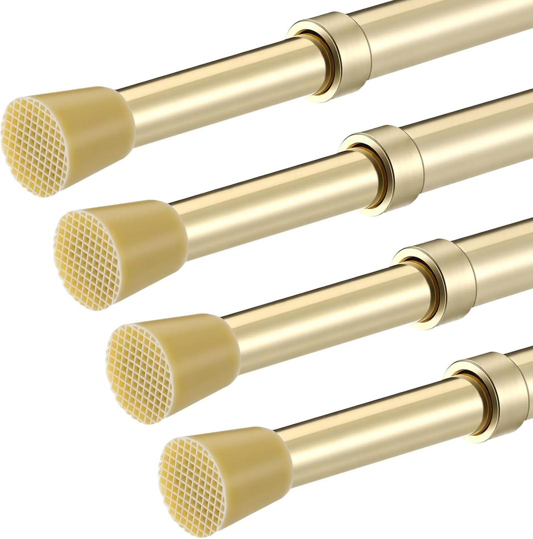 4 Pack Regular Duty Lightweight Tension Rod 7/16" Diameter Cafe Curtain Tension Rod Brass Color Small Tensions Rods Adjustable Curtain Rods (28-48inch)