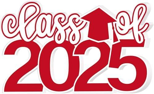 Class of 2025 Sign Graduation Decorations 2025 Senior Photo Booth Props for Photoshoot 2025 Grad Centerpieces for Table Decor, Class of 2025 Letter Word Sign for Grad Party Supplies - Red White