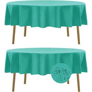 Fokitut 2 Pack Waterproof Round Tablecloth, 70 Inch, Stain Resistant and Wrinkle Polyester Table Cloth, Fabric Table Cover for Kitchen Dining, Wedding, Party, Holiday Dinner-Turquoise