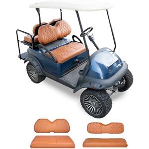 NOKINS 4PCS Golf Cart Seat Covers Kit, Front and Rear Seat Covers Fits Club Car Precedent Standard Seat Cushion, Club Car Vinyl Diamond Seat Covers Accessories, No Staples (All Brown)