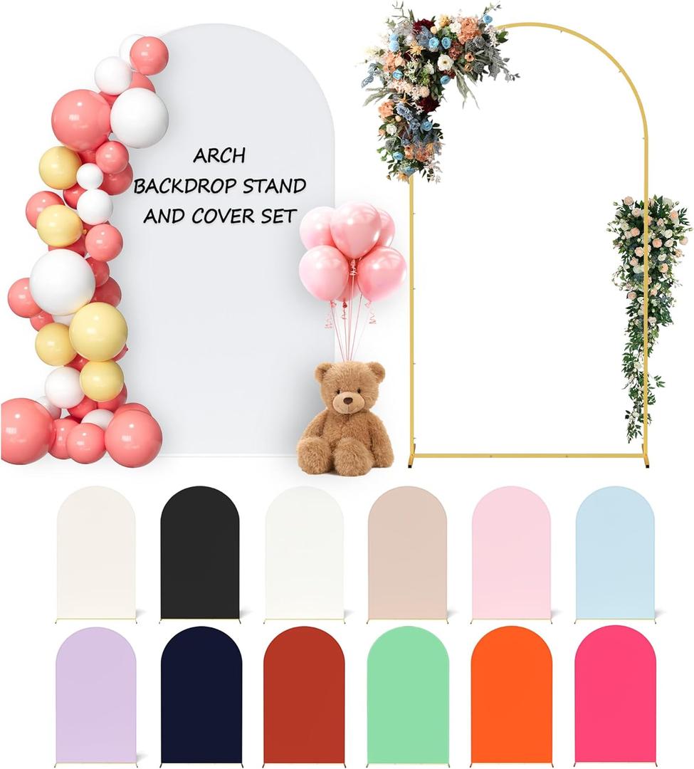Arch Backdrop Stand and Cover Set, 7.2FT Metal Photo Balloon Arch Backdrop Stand for Wedding Birthday Party Baby Shower Ceremony Graduation Decoration, White
