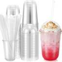 Ziliny 25 Set 16oz Plastic Cups with Dome Lids and Straw Clear Disposable Drinks Cup for Iced Coffee, Smoothie, Juice, Soda, Cocktail Party, Tea, Parfait, Dessert, Fruit Milkshake, Ice Cream