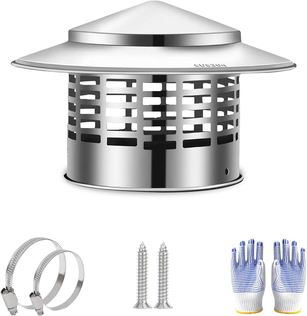 4 InchRound Chimney Cap  304 Stainless Steel Vent Cover, Weatherproof Roof Vent Protector for Outdoor Stove, Fireplace or Roof Pipe