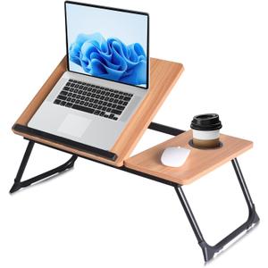 LapDesk Pro Adjustable Laptop Desk for Bed & Couch, Portable Foldable Bed Tray Table with Cup Holder, Laptop Stand for Desk, Small Writing Table (Black) (16"D x 24"W x 1"H)