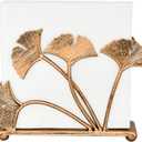 OwlGift Modern Ginkgo Leaves Design Napkin Holder for Tables, Metal Paper Napkin Storage for Kitchen, Stylish Paper Towel Dispenser, Mail Letter Sorter Rack, Document File Organizer  Bronze