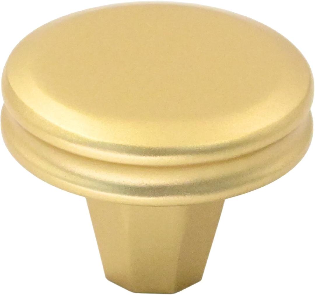 Alzassbg 6 Pack Matte Gold Cabinet Knobs, 1-1/4 Inch Diameter Round Kitchen Knobs for Cabinets and Drawers AL6104MGP (Single Hole Knobs)