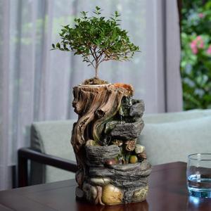 GOSSI Indoor Fountain Decorative 5-Tier Rockery Tabletop Fountains with a Small Plastic Pot to Grow The Plant by Yourself (Auto Watering) (22021)