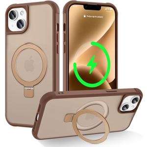 Magnetic Compatible with iPhone 14 Case with Stand [Military Grade Drop Tested][Compatible with Magnet] Ring Translucent Slim Hard Back Soft Edge, Desert Gold