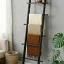 Taozun Black Blanket Ladder with Shelf for Living Room, 67-Inch Wooden 5-Tier Farmhouse Towels and Quilt Rack Decor - Wall Leaning Display Holder for Blankets and Throws