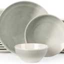 Famiware Glacier Dinnerware Sets, Plates and Bowls Dish Sets for 8 (24 Pieces), Stoneware Tableware - Dishwasher and Microwave Safe, Handcrafted Reactive Glaze, Sage Green