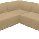 HDCAXKJ L Shape Couch Cover Sectional Sofa Cover 4 Pcs Corner Sectional Sofa Slipcovers Sets for Pets Dogs Washable Non Slip U Shaped Furniture Protector for Sectional Sofa (Tan, Large)