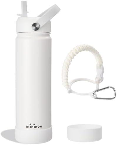mininoo Insulated Stainless Steel Water Bottle with Straw and Lid for Sports, 24 oz, White