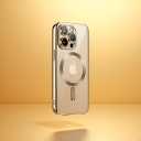 Premium Clear Case Compatible with iPhone 15 Pro Max Magnetic, Clear MagSafe, Case Compatible with iPhone 15 Shockproof, Slim Anti-Yellow TPU, Crystal Transparent, Camera Protection (Gold)