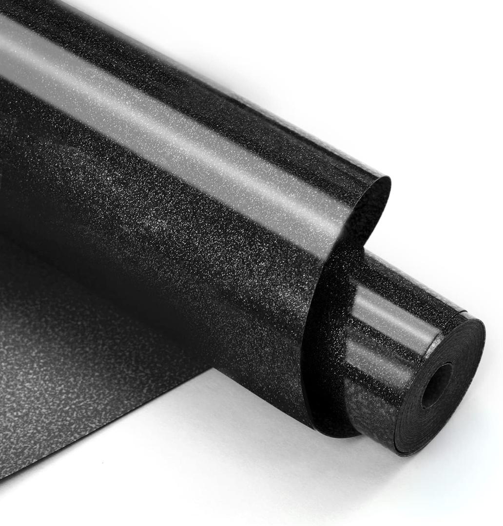 HTVRONT Black Glitter Heat Transfer Vinyl - 12" x 10ft Black Glitter Iron on Vinyl for Shirts, Glitter HTV Vinyl Rolls for Heat Vinyl Design