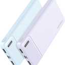 AsperX 2-Pack 10000mAh USB C Output Portable Charger Power Bank Fast Charging, Portable Phone Charger External Battery Pack for iPhone, Android, Google LG and Heated Vest (Blue+Purple)