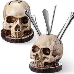 2 Pack Life Size Skull Knife Holder Skeleton Knife Stand Resin Block Knives Stands Horror Kitchen Gothic Accessories Decoration for Home Gifts Scary Party Fruit Storage Rack Decoration