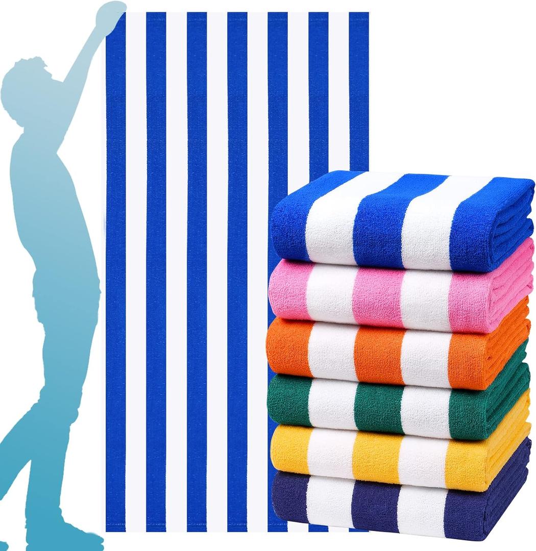 6 Packs Oversized 72x40 Inch Stripe Beach Towel Thin Terry Set XL Big Extra Large Accessories Essentials Soft Clearance Super Absorbent Pool Travel Bath Swim Camping Towels Bulk Men Women Adults Gift