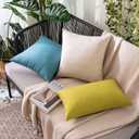 MIULEE Pack of 2 Decorative Outdoor Solid Waterproof Throw Pillow Covers Euro Sham Faux Linen Garden Farmhouse Cushion Cases for Patio Tent Balcony Couch Sofa 22x22 Inch Beige