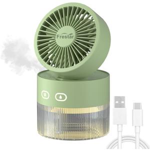 Personal Cooling Fan and Small Air Humidifier 350ml with LED Night Light, Desktop USB Charging Humidifier and Fan 3 in 1 for Office and Small Room, No Battery (Green)