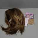 RENERSHOW Brown Short Wigs for White Women 12inch Layered Brown mix Blonde Mid-length Pixie Bob Wig with Bangs Straight Heat Synthetic Natural Daily Party Average Size Wig