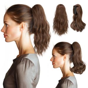 2 PCS Ponytail Extensions Claw Clip Short Pony Tails Wavy Curly Synthetic Hairpieces for Women 12 Inch + 14Inch Set Chocolate Multi
