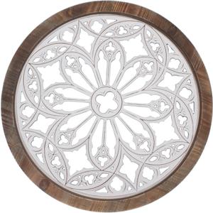 Funly mee Vintage Round Wall Decor with Frame,Wood Grille Wall Sculptures 23.6 in, 25.6"L x 23.6"W
