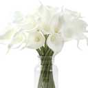 SITUMEIZI 24 PCS White Fake Flowers Artificial Calla Lily Silk Flowers Real Touch for Mother's Day Easter Home Kitchen Decor Wedding Bouquet Office Spring Decoration(Pure White)