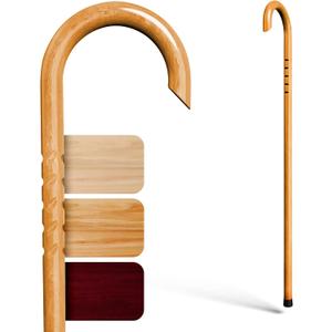 Handmade Wooden Walking Canes for Men and Women | Highly Durable American Hickory Wood Walking Cane | Ergonomic Handle and Body Grip, Anti-Slip Rubber Tip Wood Cane for Seniors (37", Golden Brown)