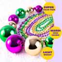 JOYIN 10 Pcs Mardi Gras Bead Necklace Set, 1 Jumbo Ball Bead Necklaces, 3 Medium & 6 Small Beaded Necklaces, Gold Green Purple Plastic Necklaces for Mardi Gras Costume Outfit Dress up Accessories