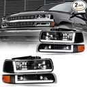 DimFlux LED DRL Headlight Assembly, Headlights Kit Compatible with 1999-2002 Chevy Silverado 1500 2500/2001-2002 Silverado 1500HD 2500HD 3500HD Replacement Headlamp Black Housing Amber Reflector