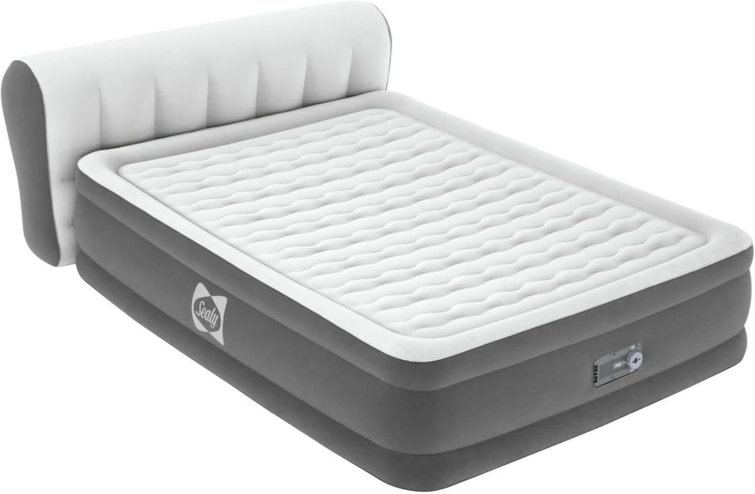 Sealy Air Mattress Queen with Built-in Pump, Headboard, 18 in. Height, Wave Beam Design, 661 lb Capacity - Tritech Airbed with Carry Bag