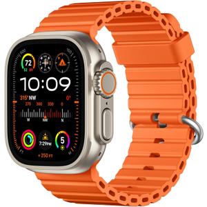 DaQin Ocean Band for Apple Watch Ultra 3/Ultra 2/Ultra 49mm 46mm 45mm 44mm 42mm Men, Soft Silicone Breathable Waterproof Sport Wristband Strap for iWatch Series 11 10 9 8 7 6 5 4 SE 3 2 1 (Orange)