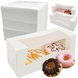 Fit Meal Prep 48 Pack 9 x 4 x 3.5 Inches White Bakery Boxes with Window, Auto-Popup Cardboard Gift Packaging and Baking Containers, Cupcake, Cookie and Loaf Bread Boxes