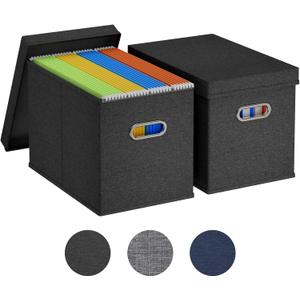 Lifewit 2 Pack File Organizer Box for A4-sized Hanging File Folders, Portable Document Storage with Plastic Slide, File Folder Organizer Storage Boxes for Office, School, Home, Storage Bins Dark Gray