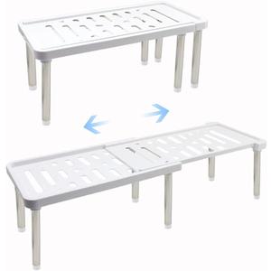 1 Pack Expandable Cabinet Organizer Shelf, 13.8 x 6.9 x 5.9 in kitchen Cupboard Organizer, Free Standing Spice Rack, Retractable Storage Racks for Bathroom, Countertop, Pantry (White)