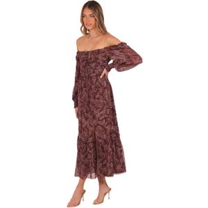 Petal & Pup Women's Keziah-Long-Sleeve-Maxi-Dress-Burgundy-Paisley (Medium)